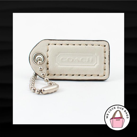 1.5" Small COACH WHITE BROWN LEATHER KEY FOB CHARM KEYCHAIN HANG TAG WRISTLET - Picture 1 of 1